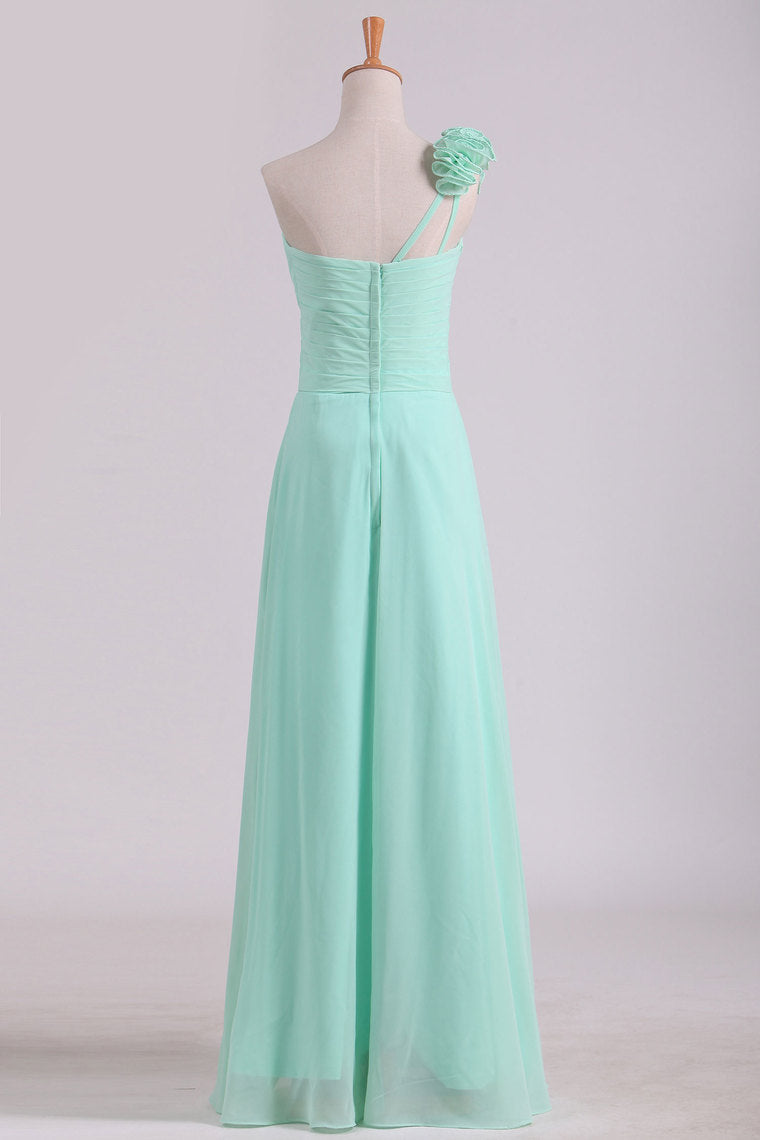 2022  A Line One Shoulder With Handmade Flowers Chiffon Bridesmaid Dress