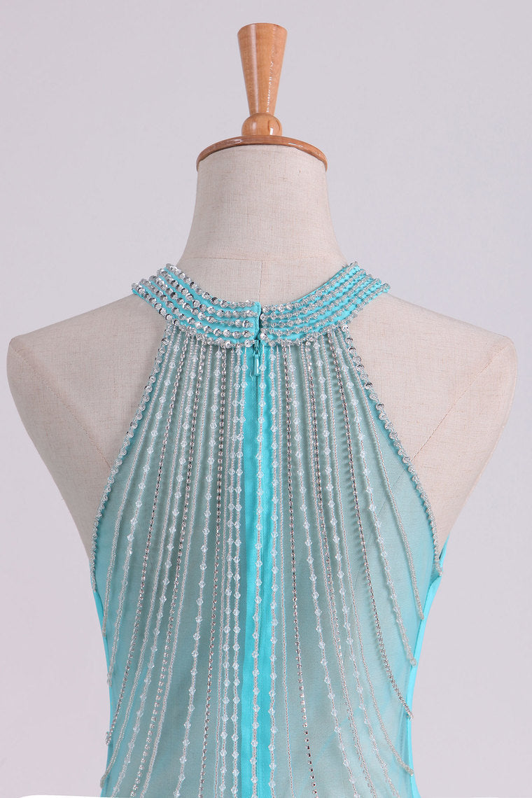 2022 Hot Prom Dresses Scoop Mermaid Spandex With Beading Sweep Train