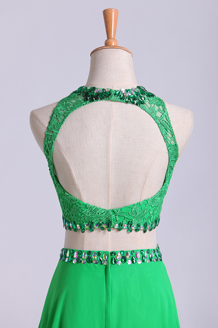2022 Two Pieces Scoop A Line Prom Dresses Backless Sweep Train With Beading