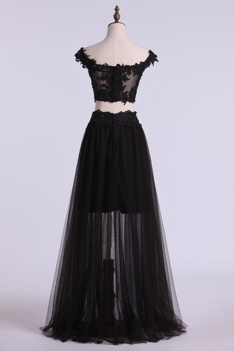 2022 Two Pieces Prom Dresses Tulle A Line With Applique