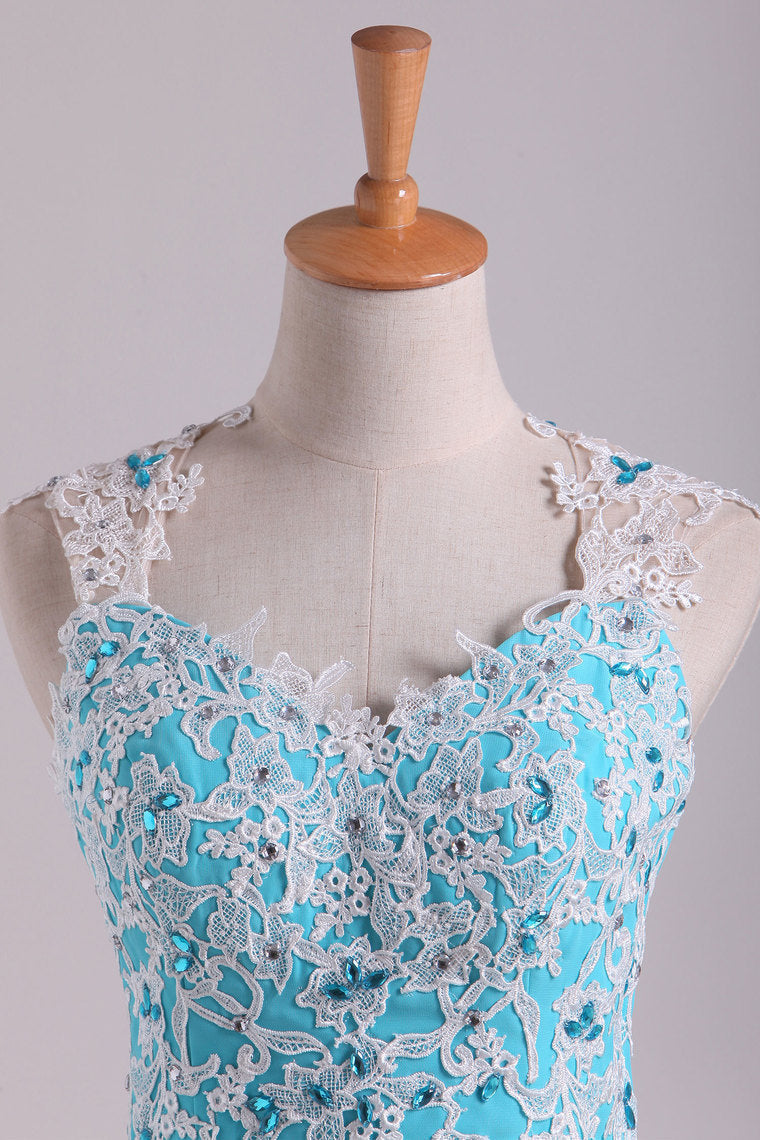 2022 Straps A-Line/Princess Homecoming Dresses Chiffon With Applique