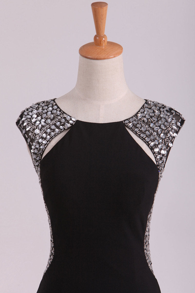 2022 Sexy Open Back Scoop Spandex With Rhinestone Sheath/Column Prom Dresses