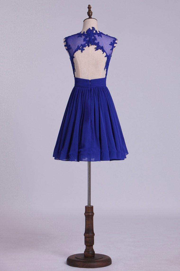 2022 Homecoming Dresses Scoop Chiffon Dark Royal Blue Short
