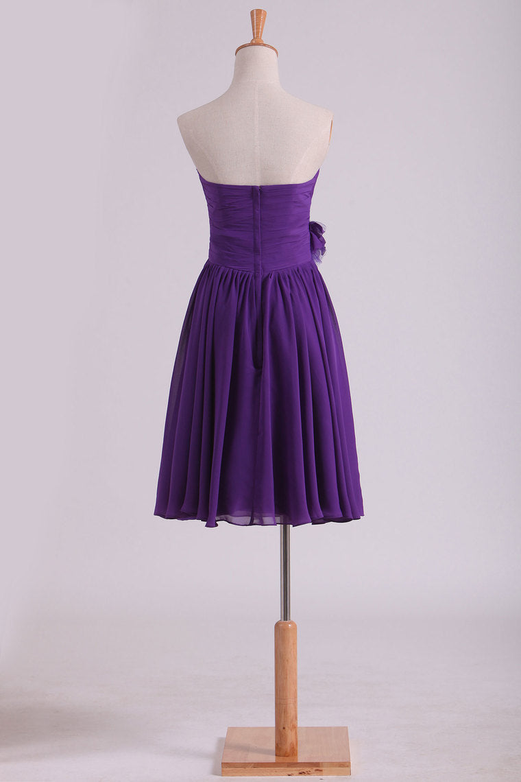 2022 Bridesmaid Dresses Sweetheart Knee Length Chiffon With Handmade Flower A Line