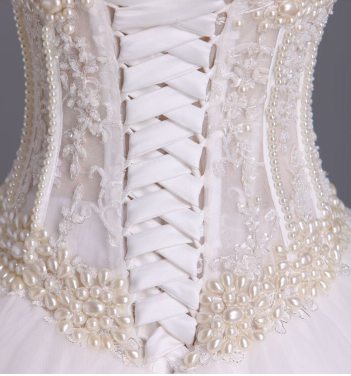 2022 Gorgeous Wedding Dresses A-Line Sweetheart See Through Floor-Length Tulle With Pearls Lace Up