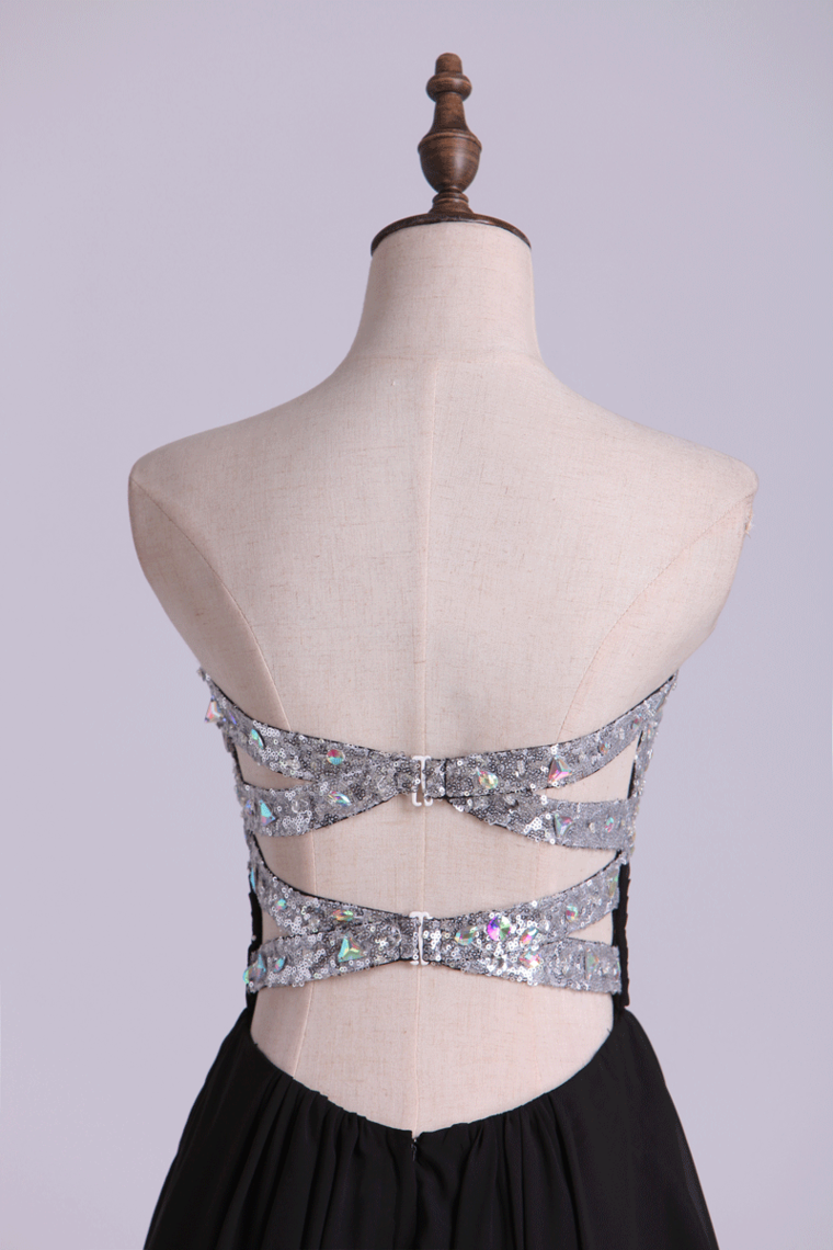 2022 Open Back Short Prom Dress Sweetheart A Line With Chiffon Skirt With Beading