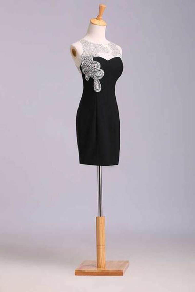 2022 Passionate Column Homecoming Dresses Short/Mini With Beads Tulle And Chiffon