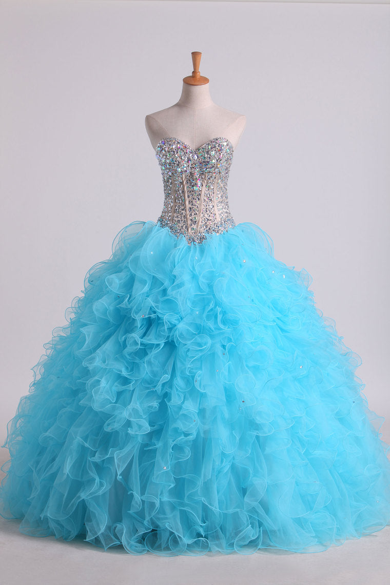 2022 Beaded Bodice Sweetheart Balll Gown Quinceanera Dresses Floor Length