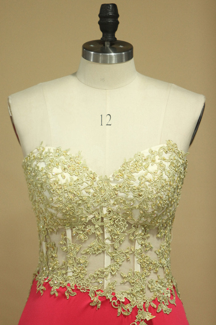2022 Spandex Prom Dresses Sweetheart With Applique And Slit