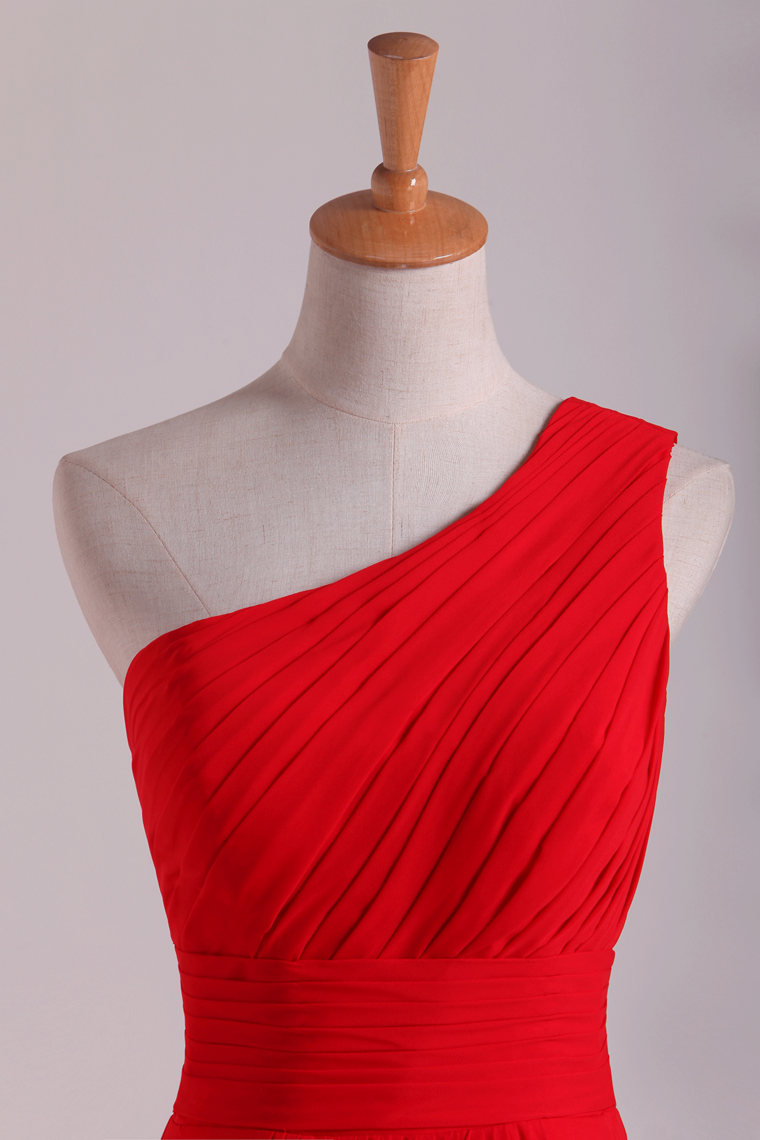 2022 One Shoulder Bridesmaid Dresses Ruffled Bodice A-Line Chiffon