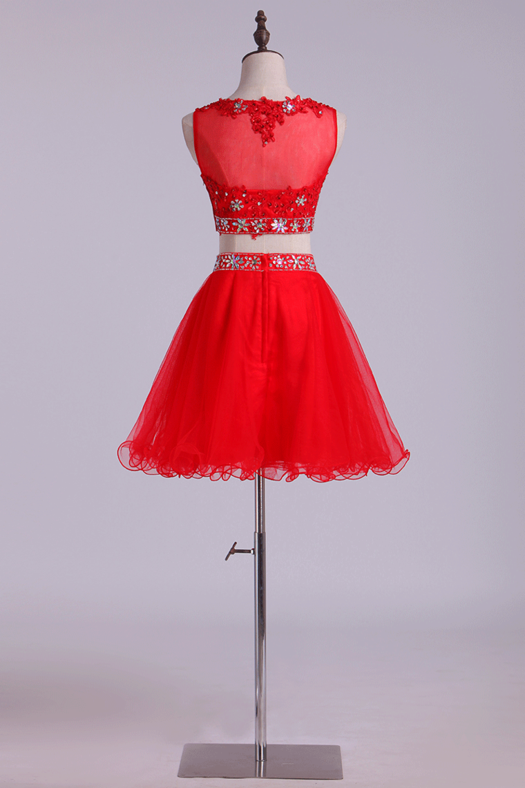 2022 Homecoming Dresses Scoop Tulle Mini With Beading & Applique Two Pieces