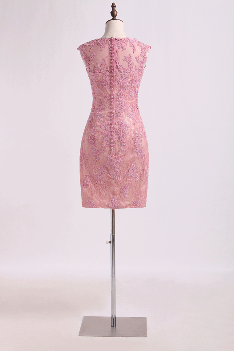 2022 Bateau Evening Dresses Sheath/Column With Applique Lace