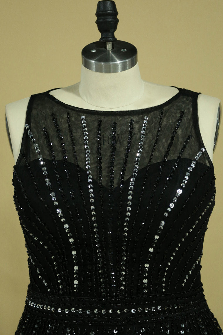 2022 Plus Size Scoop A Line Tulle Prom Dresses With Beading