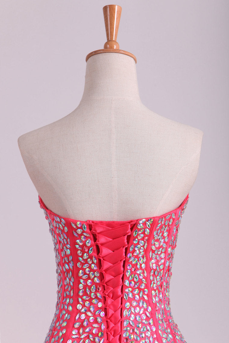 2022 Sweetheart Prom Dresses Beaded Bodice Floor Length Tulle Lace Up