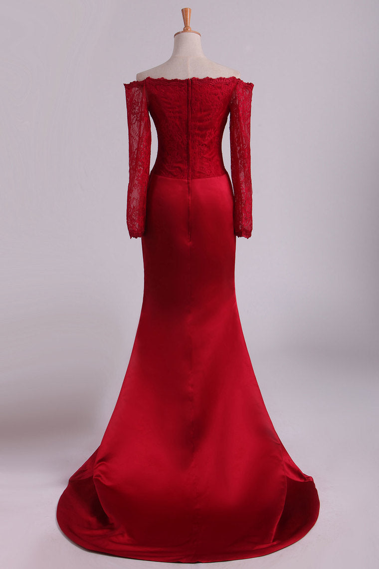 2022 Prom Dresses Mermaid/Trumpet Spandex With Applique Sweep Train Red