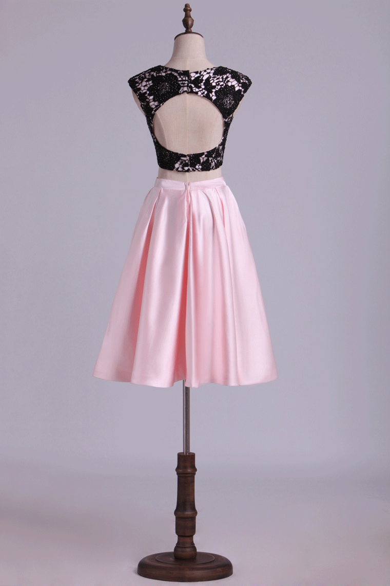 2022 Prom Dresses Two Pieces Knee Length Backless Satin Bicolor