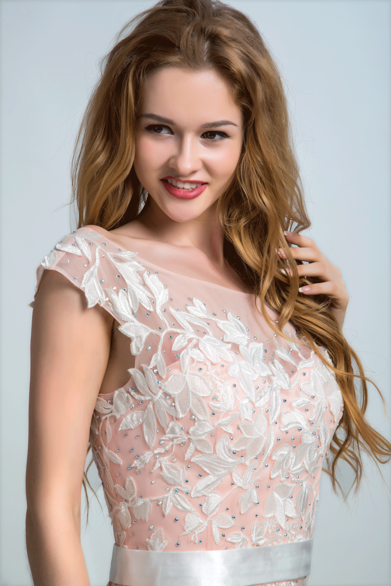 2022 Bicolor Prom Dresses Bateau Mermaid Low Back Sweep/Brush Train Tulle With Ivory Applique