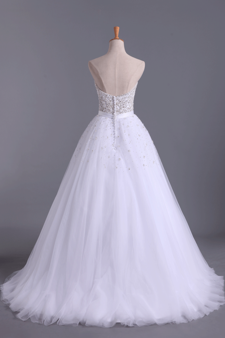 2022 Wedding Dresses Sweetheart Ball Gown Tulle With Beading And Sash