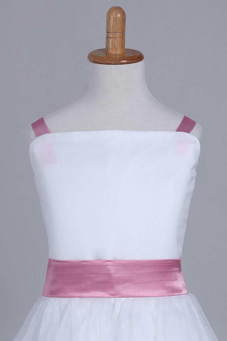 2022 Flower Girl Dresses A-Line Straps Tea Length Organza