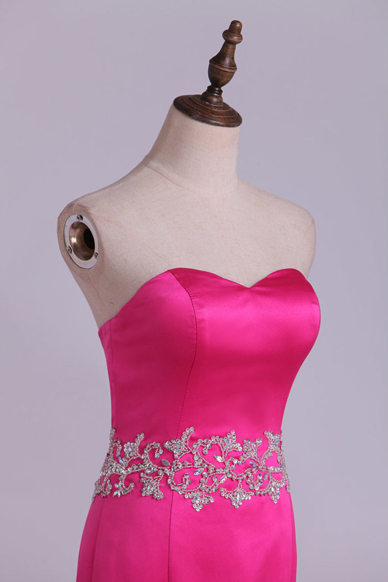 2022 Sweetheart Mermaid Prom Dresses Beaded Waistband Floor Length Satin