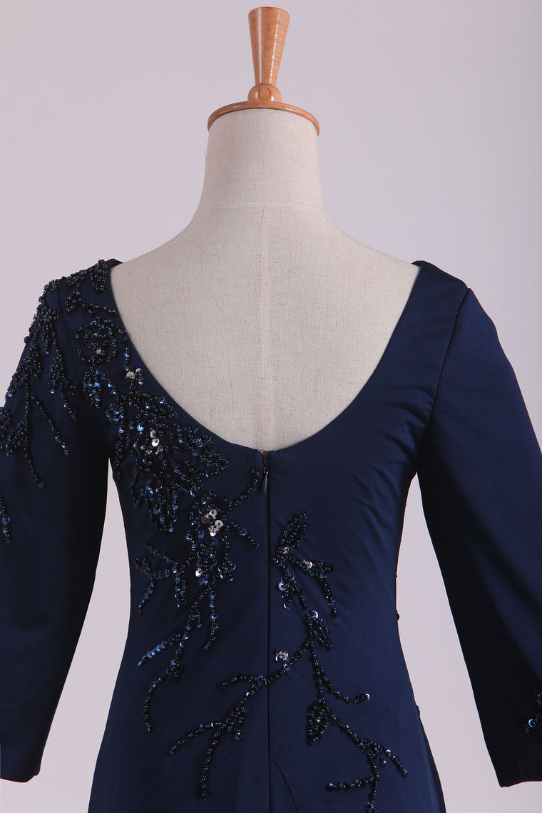 2022 3/4 Length Sleeve Mother Of The Bride Dresses Bateau Spandex With Beads