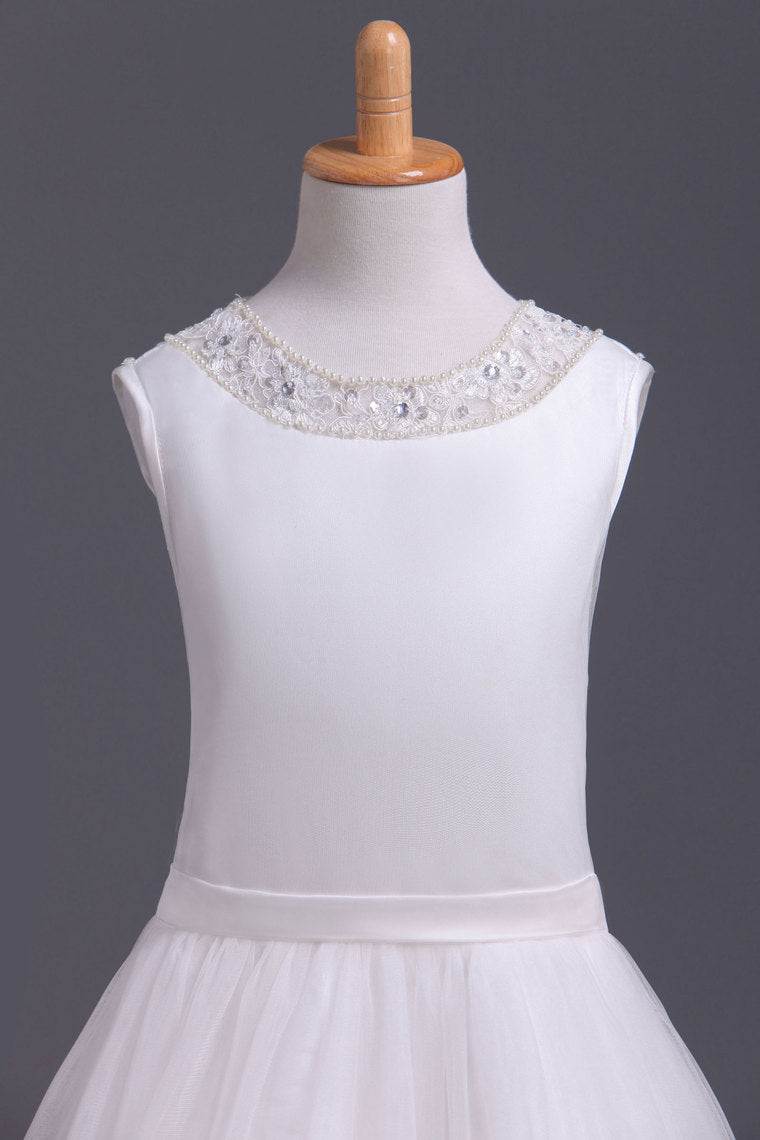 2022 Scoop Flower Girl Dresses A Line Tulle Ankle Length With Applique