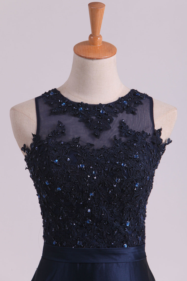 2022 Satin Scoop With Applique And Beads Prom Dresses Mermaid Sweep Train