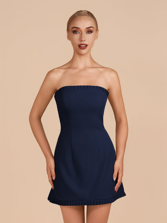 Edna | Navy Blue - A-Line Strapless Ruffles Short Homecoming Dresses