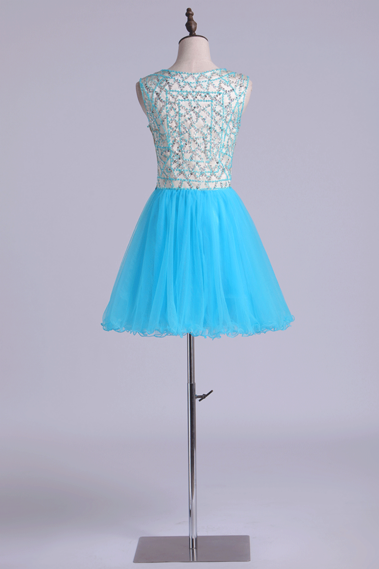 2022 Scoop Beaded Bodice Homecoming Dresses Tulle Short/Mini