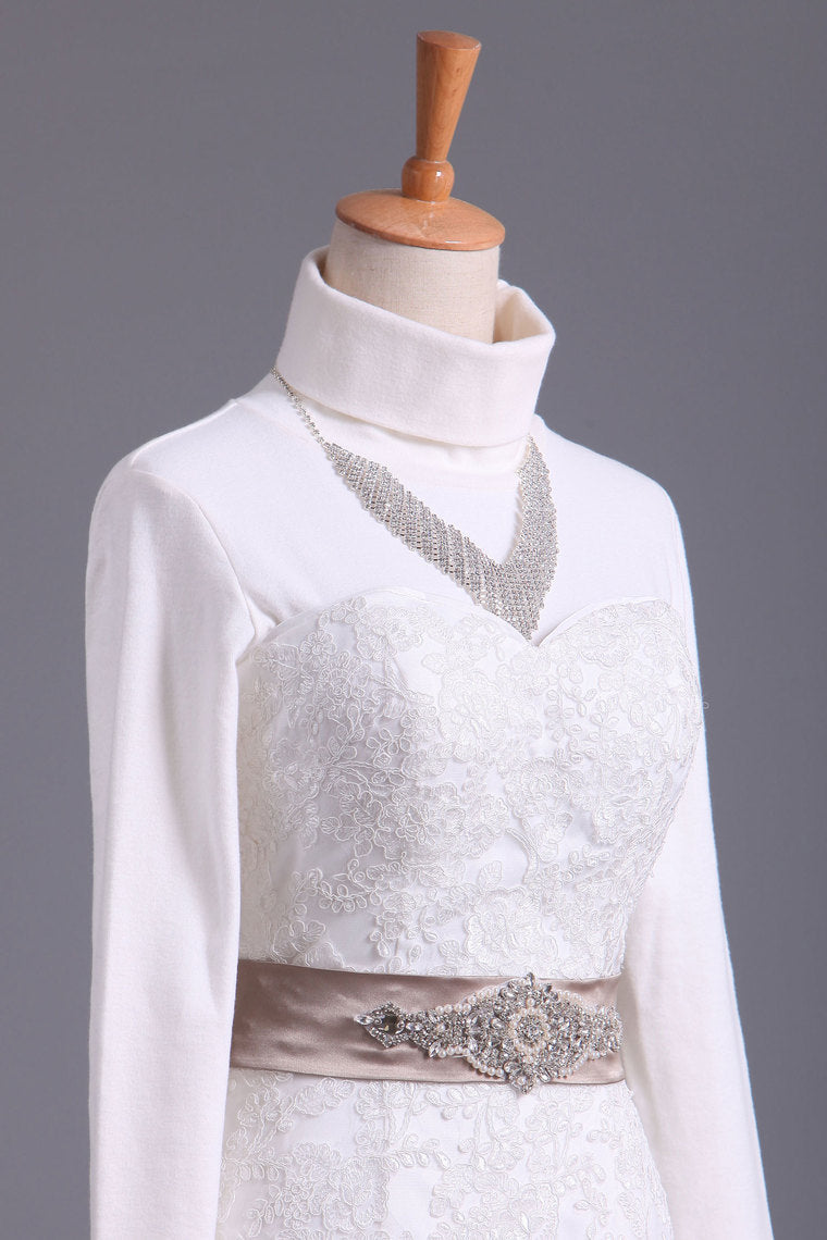 2022 Muslim Sweetheart Wedding Dresses Organza With Applique And Sash Mermaid