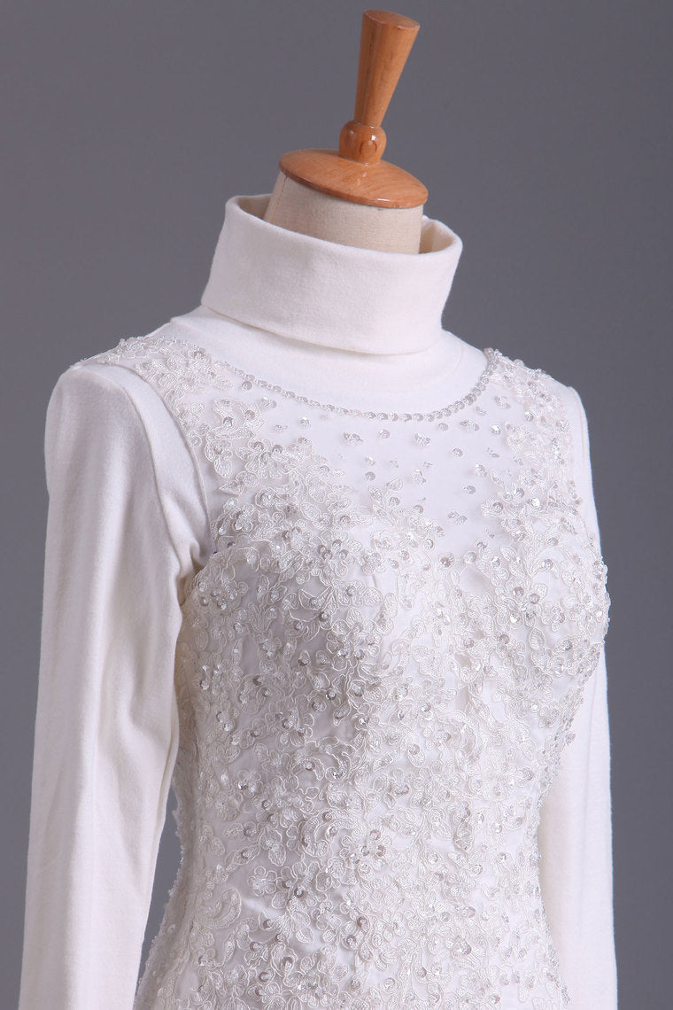 2022 Muslim High Neck Mermaid/Trumpet Wedding Dresses With Applique Tulle