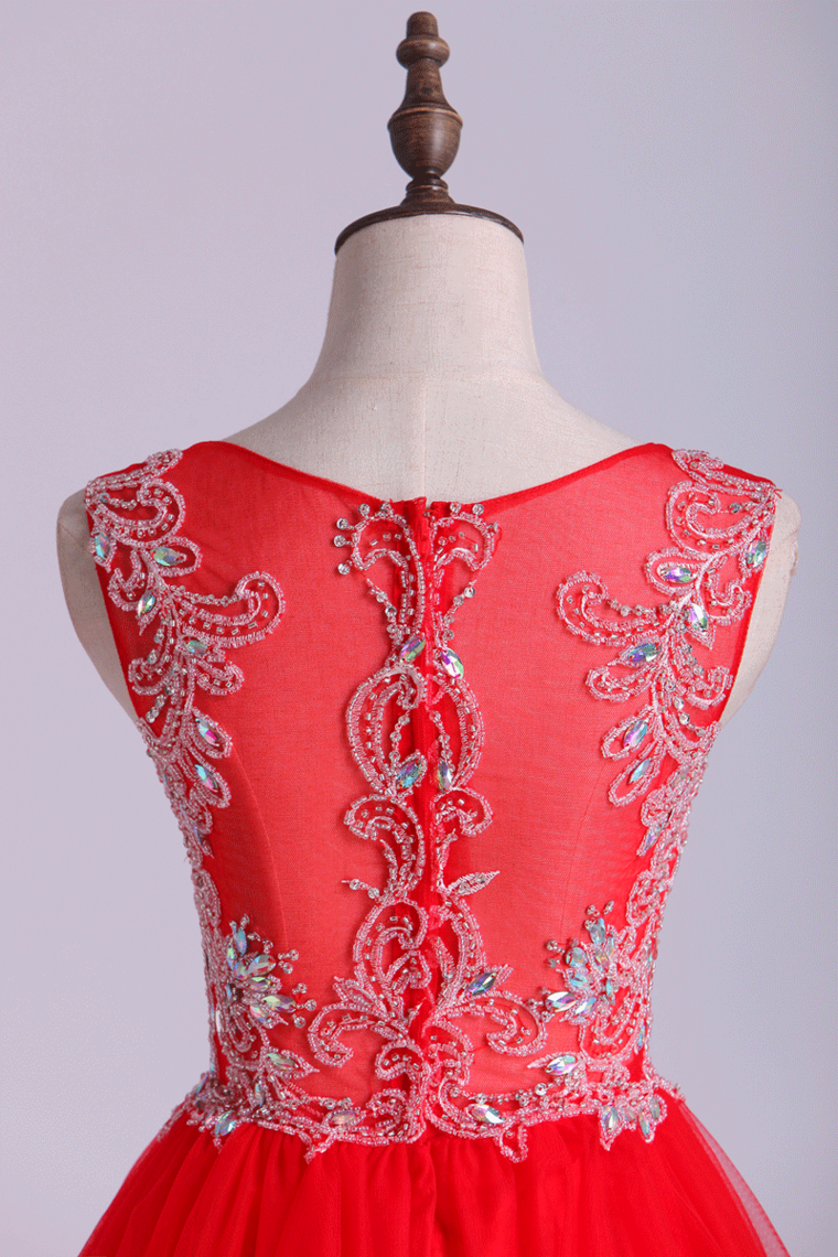 2022 Scoop Beaded Bodice Homecoming Dresses A Line Short Tulle