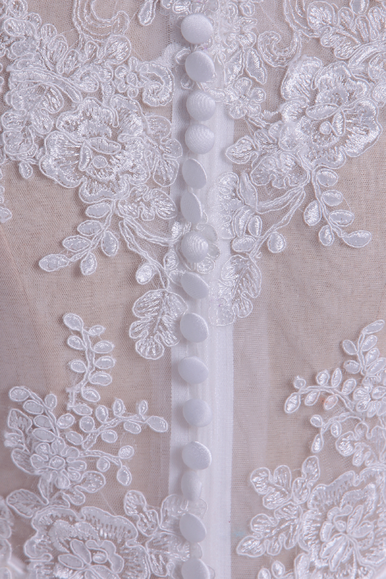 2022 New Arrival Wedding Dresses Boat Neck Short Sleeves Chapel Train With Applique