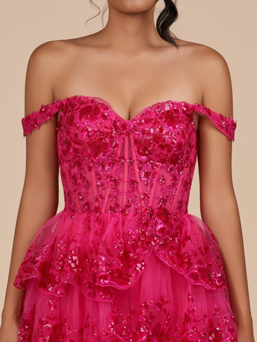 Everly | Fuchsia - A-Line Sweetheart Tiered Short Short Homecoming & Cocktail Dresses