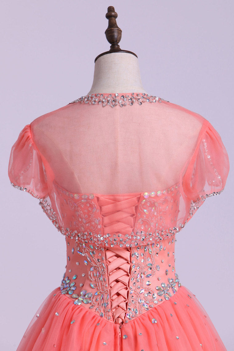 2022 Sweetheart Quinceanera Dresses A Line Beaded Tulle Floor Length