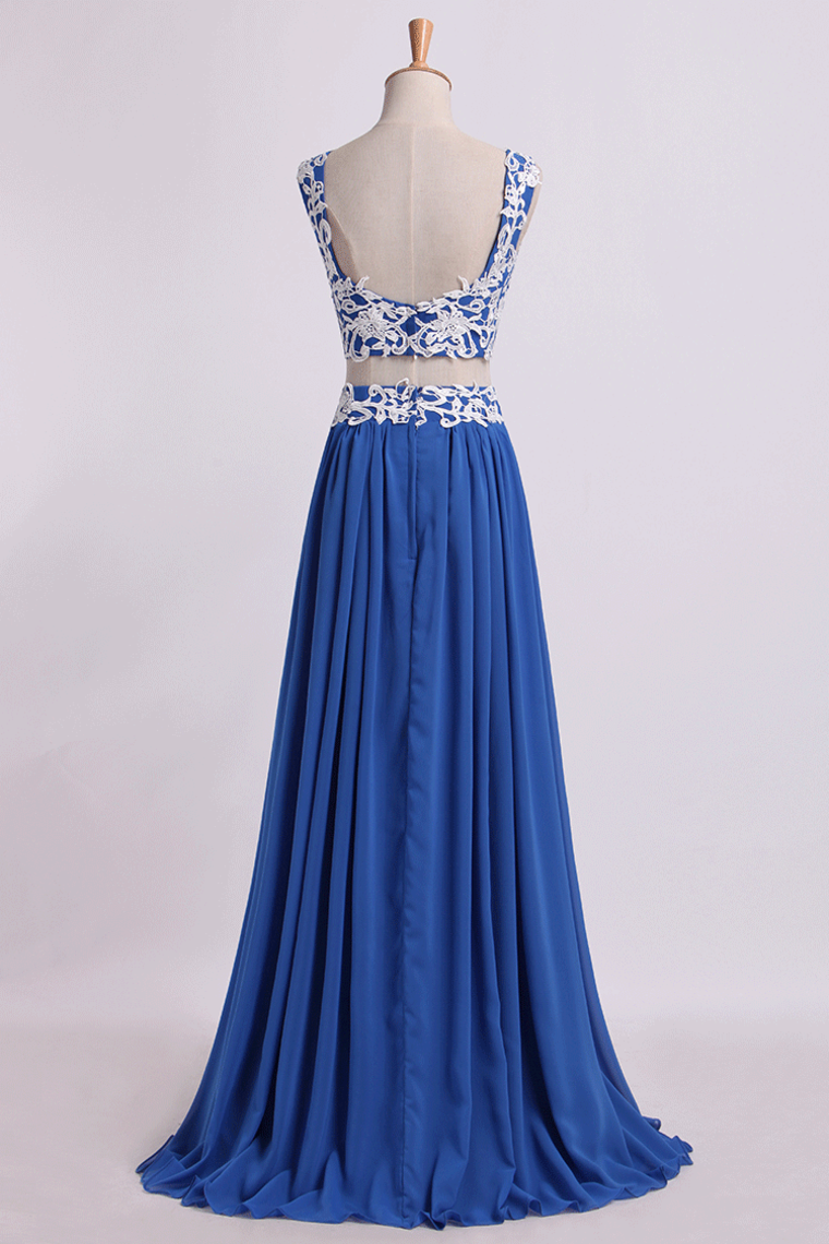2022 Two Pieces A Line Prom Dresses Chiffon Floor Length With Applique