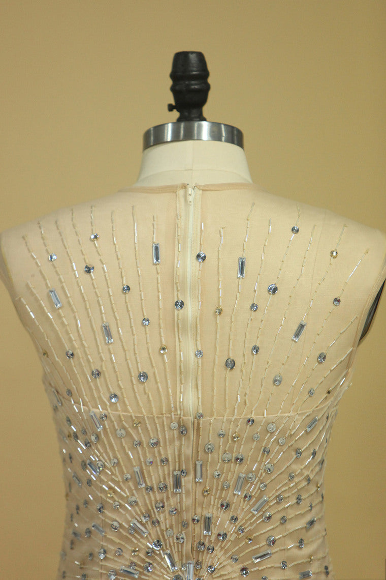 2022 Sleeveless Mermaid Prom Dresses Beaded With A Starburst Of Bugle Beads And Clear Crystals Tulle