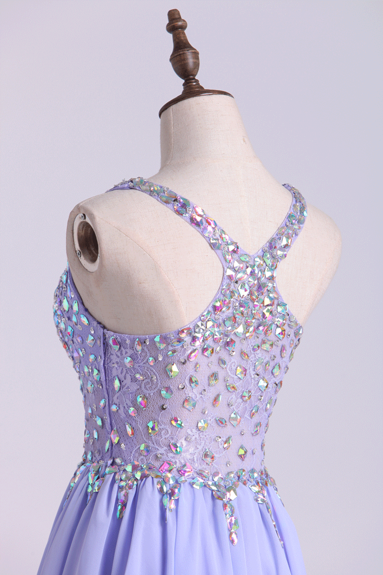 2022 Delicate Halter Princess Homecoming Dresses Lace&Chiffon Beaded Bodice