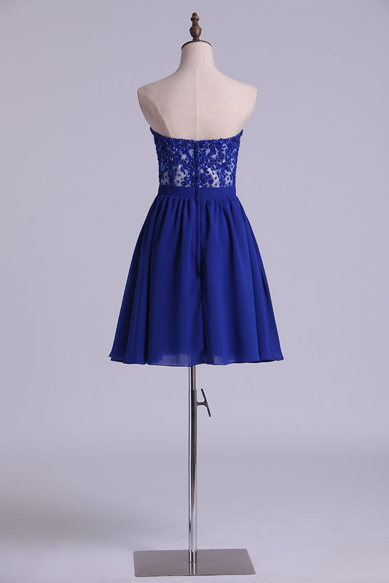 2022 Homecoming Dresses Sweetheart A Line With Beads & Applique Chiffon