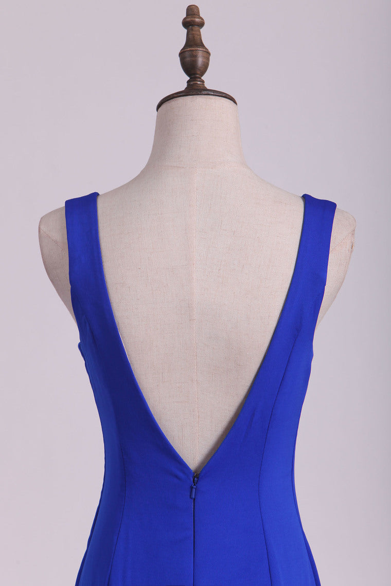 2022 Sexy Open Back Prom Dresses Mermaid  V Neck Court Train Spandex