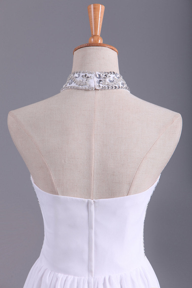 2022 White Hater Prom Dresses A Line Chiffon With Beading
