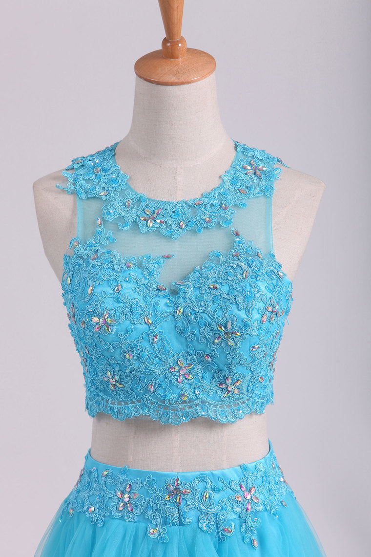 2022 Two Pieces Scoop Prom Dresses A Line With Applique & Beading Tulle