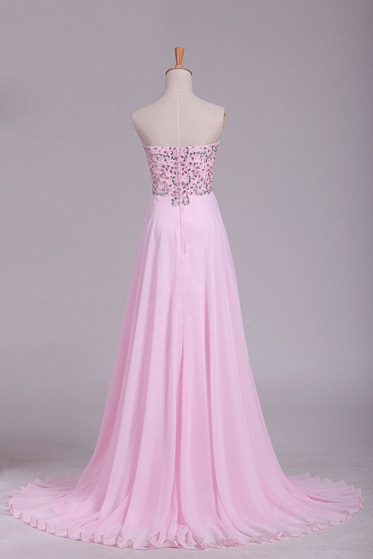 2022 Hot Prom Dresses Sweetheart With Beading Floor Length Chiffon