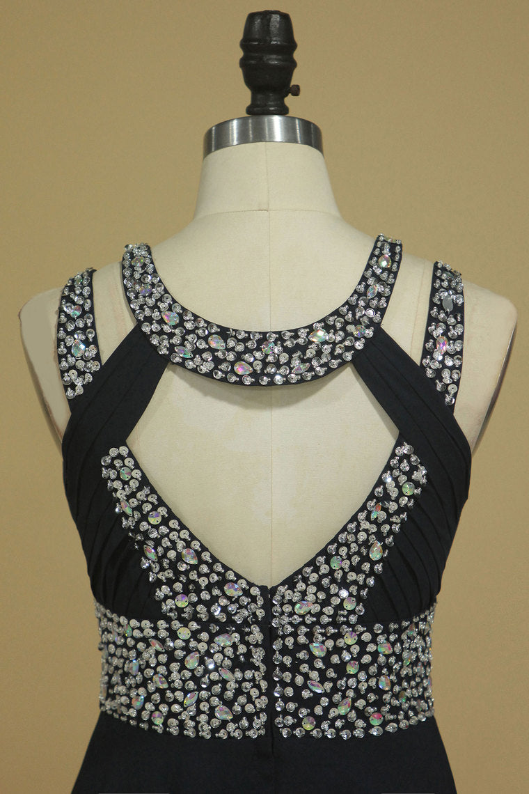 2022 Sexy Open Back Scoop Prom Dresses A Line Sweep/Brush