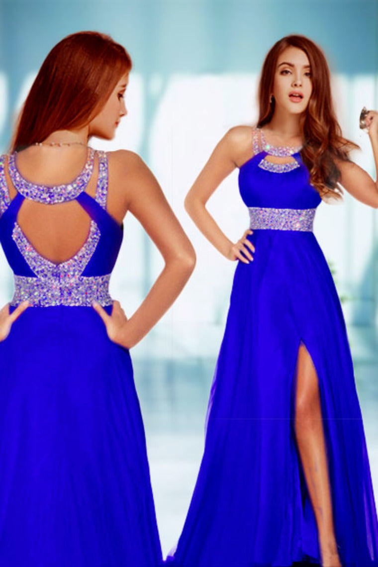 2022 Sexy Prom Dresses A Line Scoop Sweep/Brush Red  Open Back