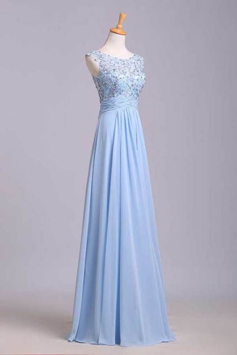 2022 New Arrival Bateau Neckline Embellished Tulle Bodice With Beaded Applique Chiffon