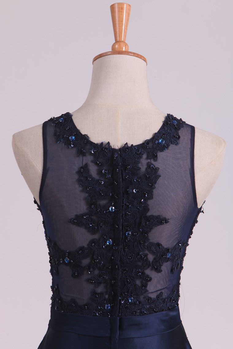 2022 Satin Scoop With Applique And Beads Prom Dresses Mermaid Sweep Train