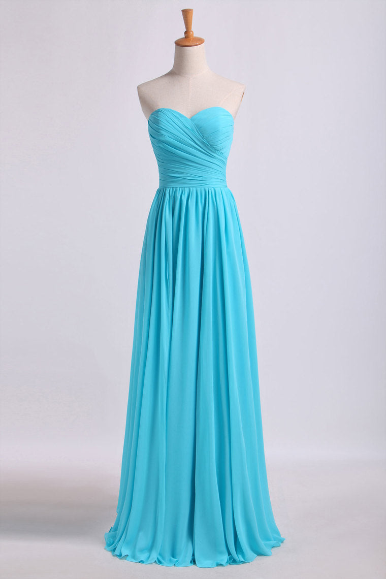 2022 Sweetheart Pleated&Fitted Bodice A Line Dress Full Length With Layered Chiffon Skirt