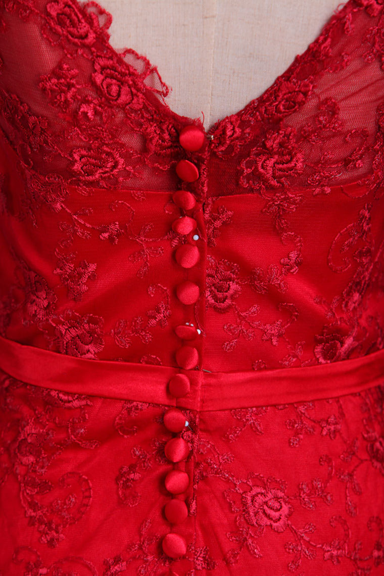 2022 V-Neck Evening Dresses Mermaid With Applique Lace And Tulle