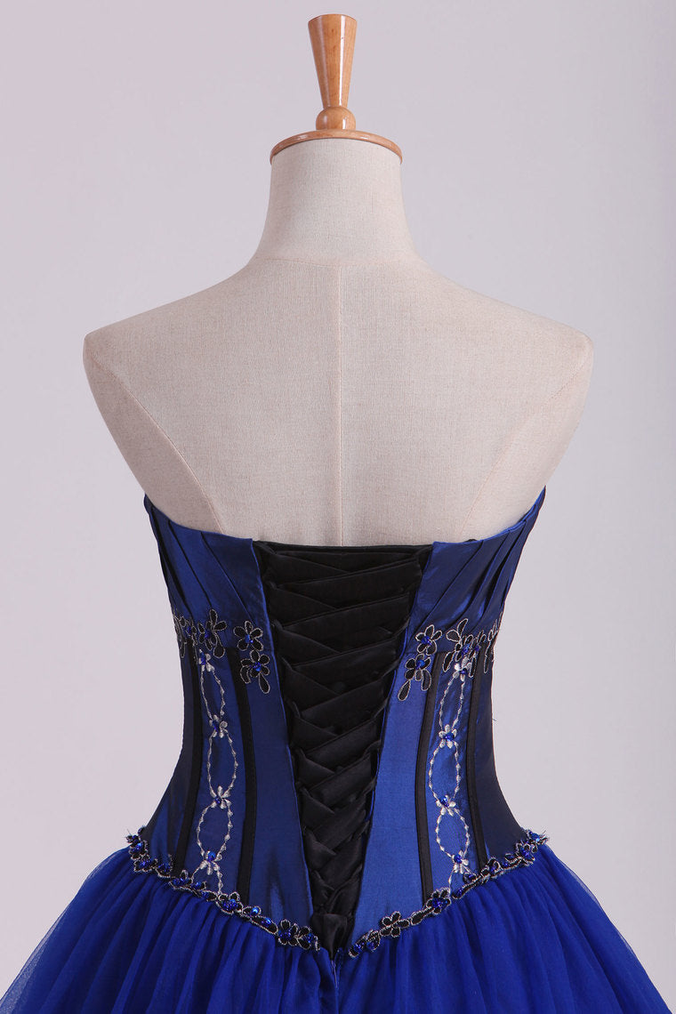 2022 Dark Royal Blue Ball Gown Sweetheart Floor Length Quinceanera Dresses With Beading